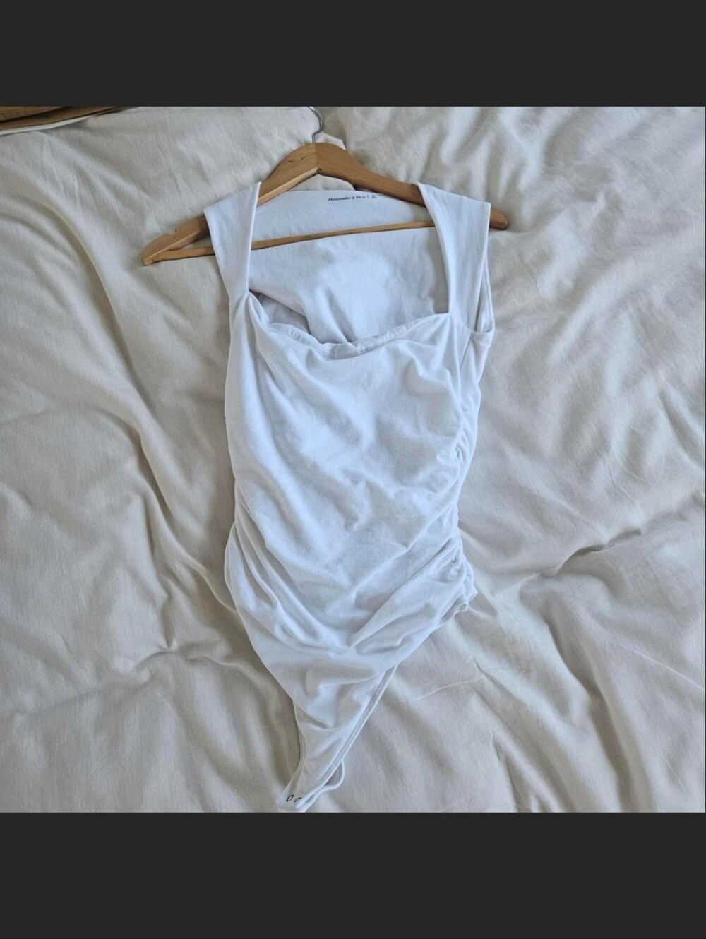Abercrombie & Fitch White Ruched Square-Neck Bodysuit